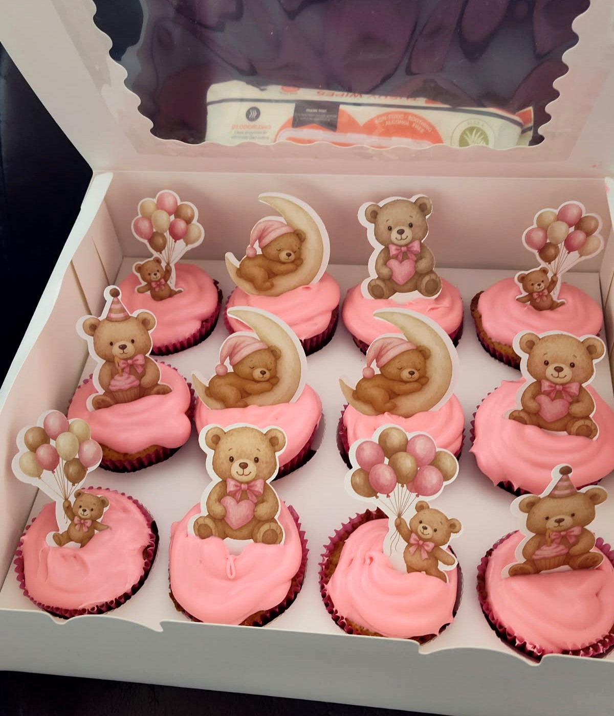 Custom pink teddy bear cupcakes